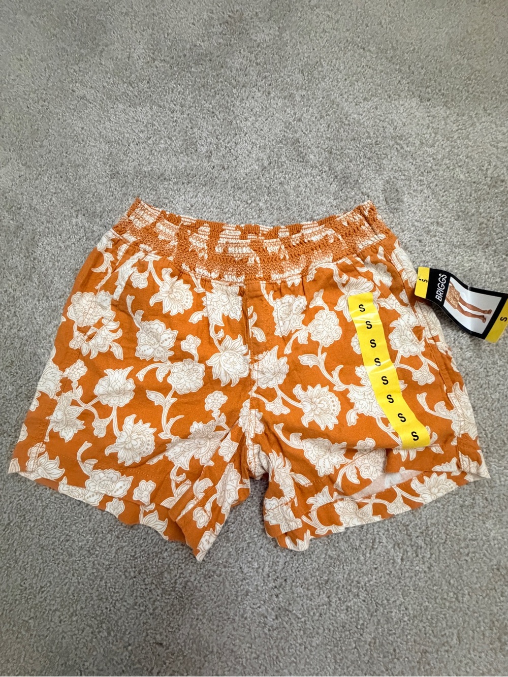 Briggs New York Orange Floral Smocked-Waist Shorts